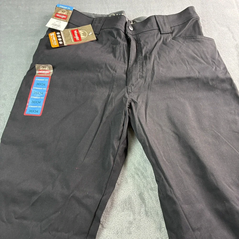 Wrangler Outdoor Series Mens Straight Fit Pants Black 36x34 Water Repellent Flex